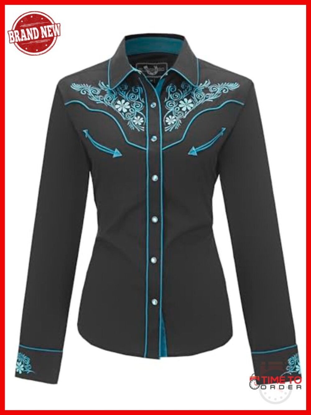 Women's Embroidered Western Cowboy Shirt Long Sleeve Snap Front Button Down